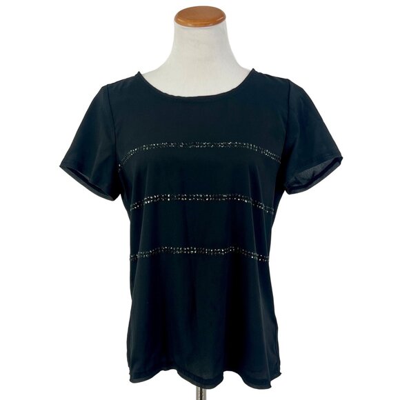 Michael Kors Black Short Sleeve Rhinestone Embellished Top - Picture 1 of 7